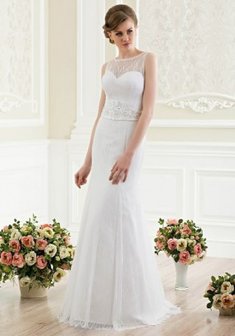 Свадебное платье А51369. С прямой юбкой, длинное со шлейфом.